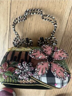 MARY FRANCES Plaid beaded handbag Vintage Floral bag